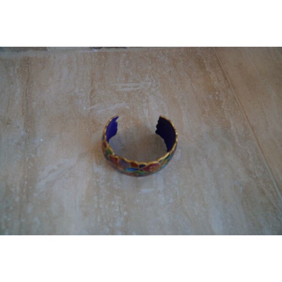 David Kuo Vintage Signed Multicolor Floral Enamel Cuff Bracelet - Picture 6 of 9